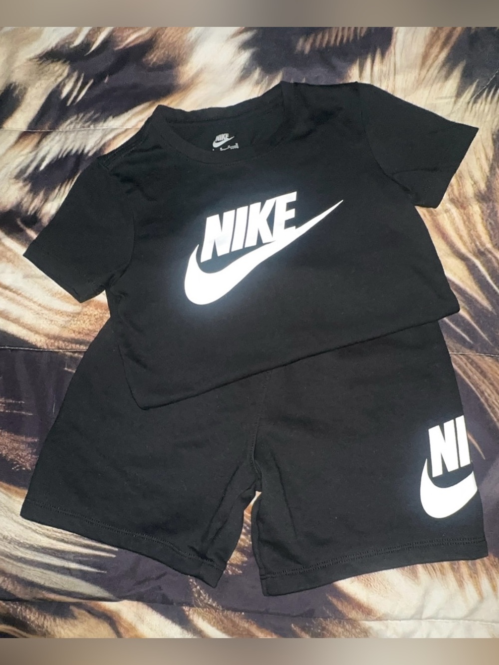 Nike Black and White Logo Crop Tee & Shorts Set